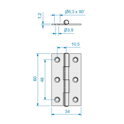 Scharnier Edelstahl 34x60 / 6L