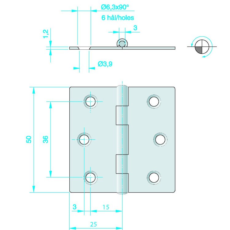 Roca Scharnier Edelstahl 50x50 / 6L