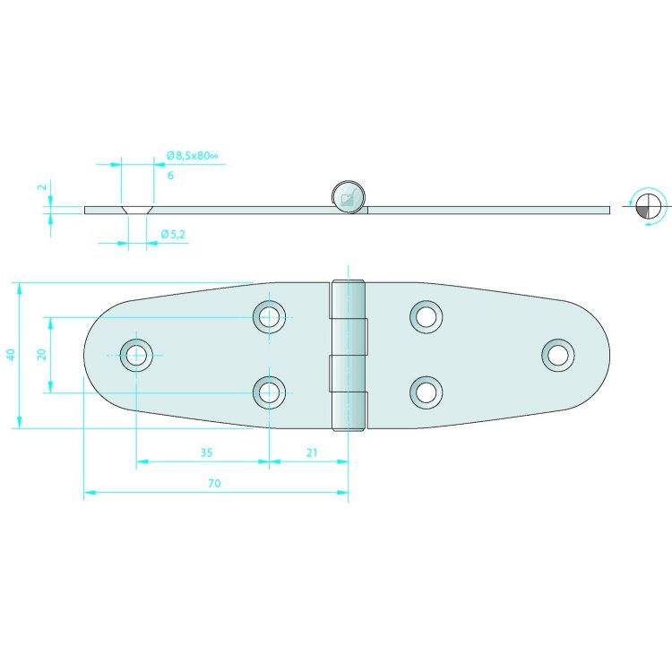 Roca Scharnier Edelstahl 140x40 / 6L