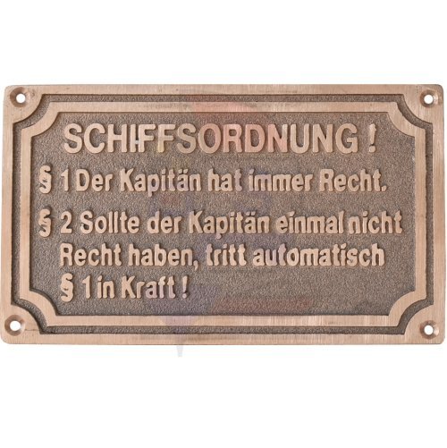 Messingschild Schiffsordnung