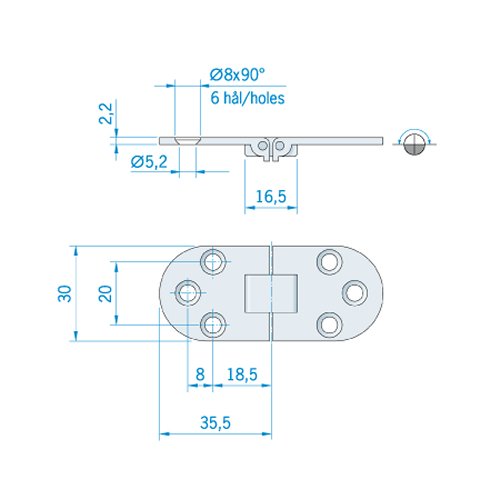Roca Tischscharnier Messing 71x30 / 6L