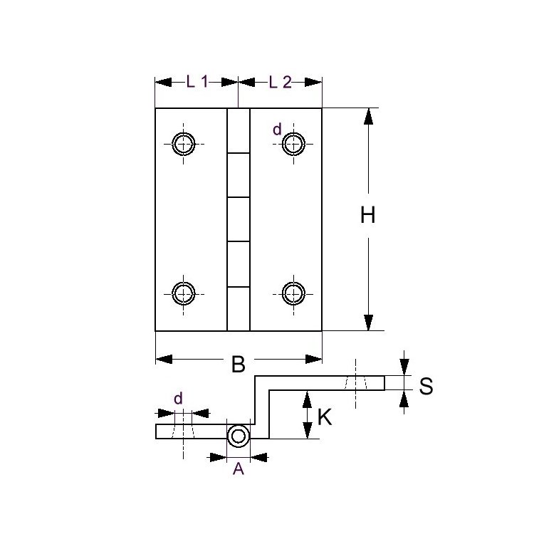 Viadana Scharnier gekröpft Edelstahl 48x37x10 / 5L