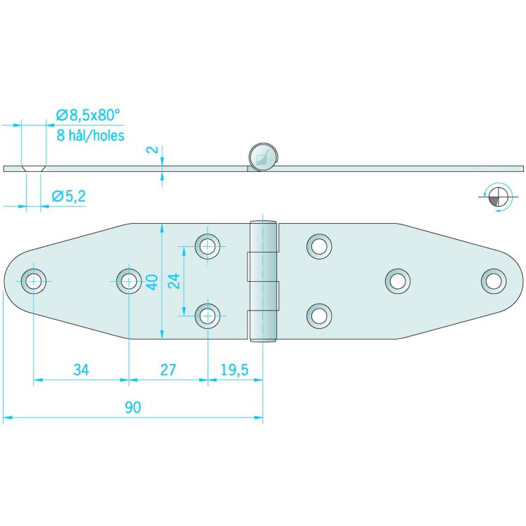 Roca Scharnier Edelstahl 180x40 / 8L oben