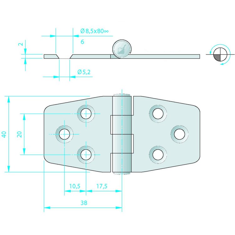 Roca Scharnier Edelstahl 76x40 / 6L