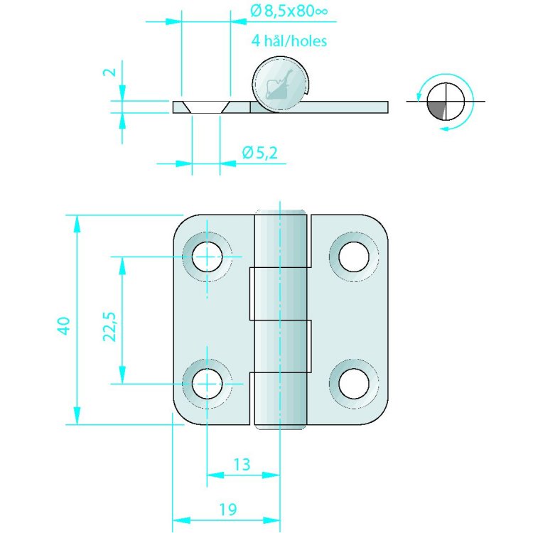 Roca Scharnier Edelstahl 38x40 / 4L