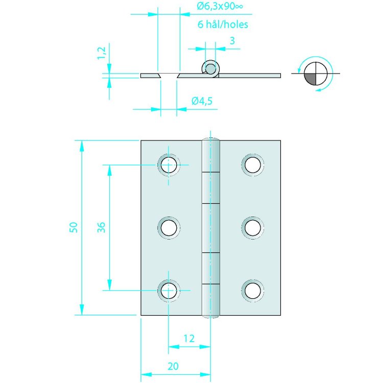 Roca Scharnier Edelstahl 40x50 / 6L