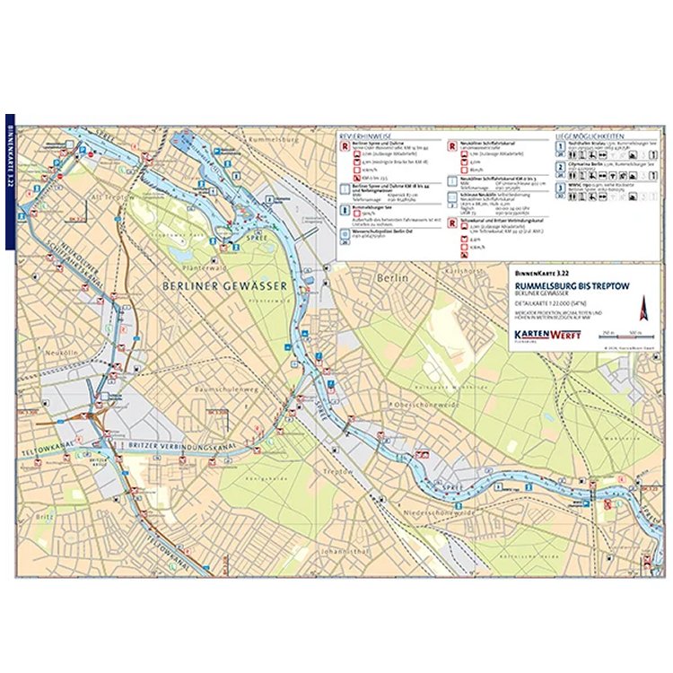 Binnenkarte einzeln Berlin Mitte, Landwehrkanal, Rummelsburg bis Treptow