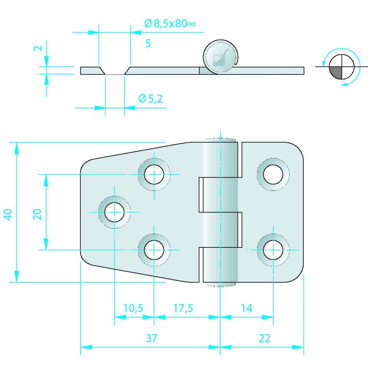Roca Scharnier Edelstahl 59x40 / 5L